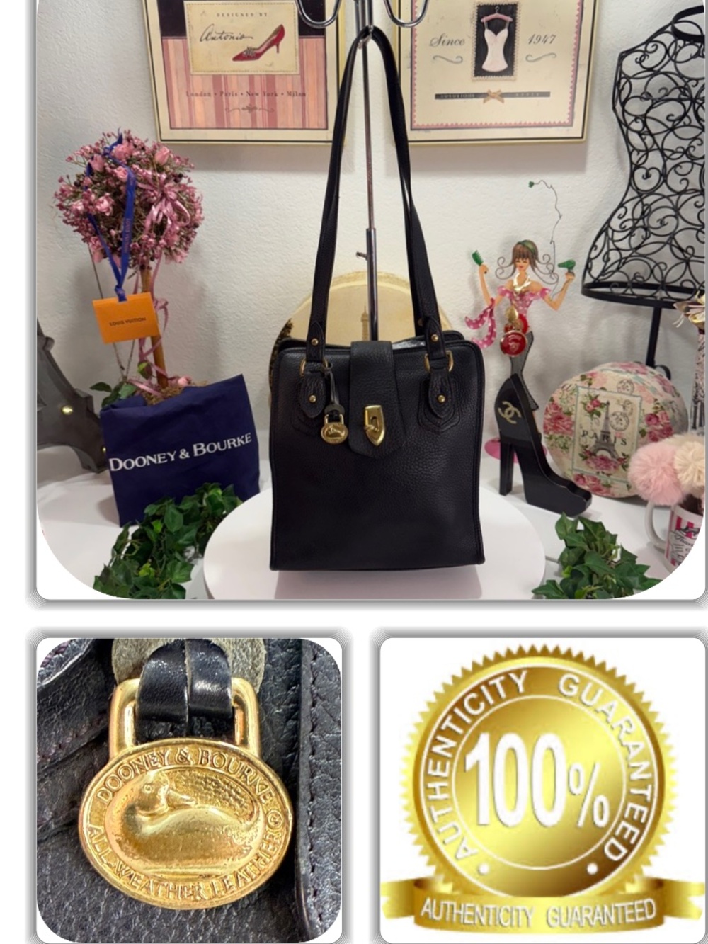 ECLECTIC DOONEY & BOURKE SMALL BLACK LEATHER TOTE HANDBAG!